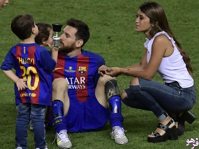 4 عکس از لیونل مسی با زن و بچه در فینال جام حذفی