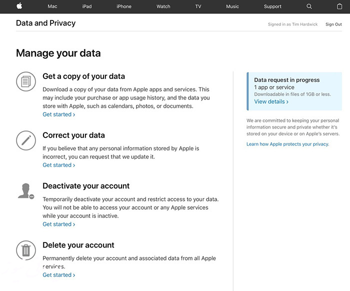 آموزش دانلود کردن اطلاعات شخصی از اکانت اپل